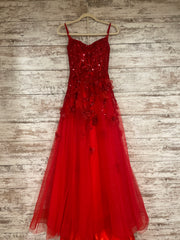 RED SPARKLY A LINE GOWN