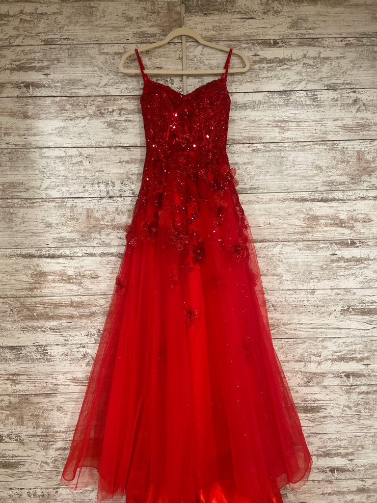 RED SPARKLY A LINE GOWN