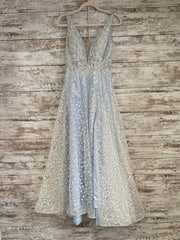BLUE/WHITE SPARKLY A LINE GOWN