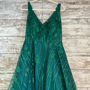 GREEN SPARKLY A LINE GOWN