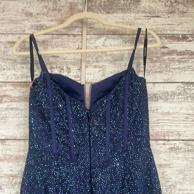 NAVY FULL GEM LONG DRESS