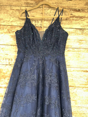 NAVY/FLORAL A LINE GOWN