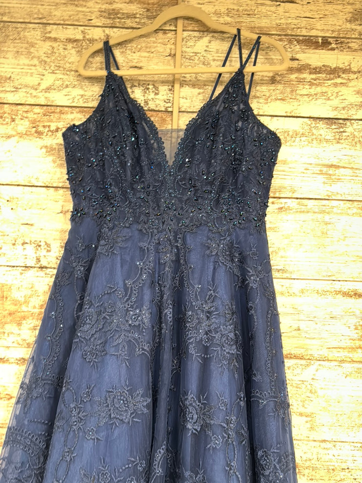 NAVY/FLORAL A LINE GOWN