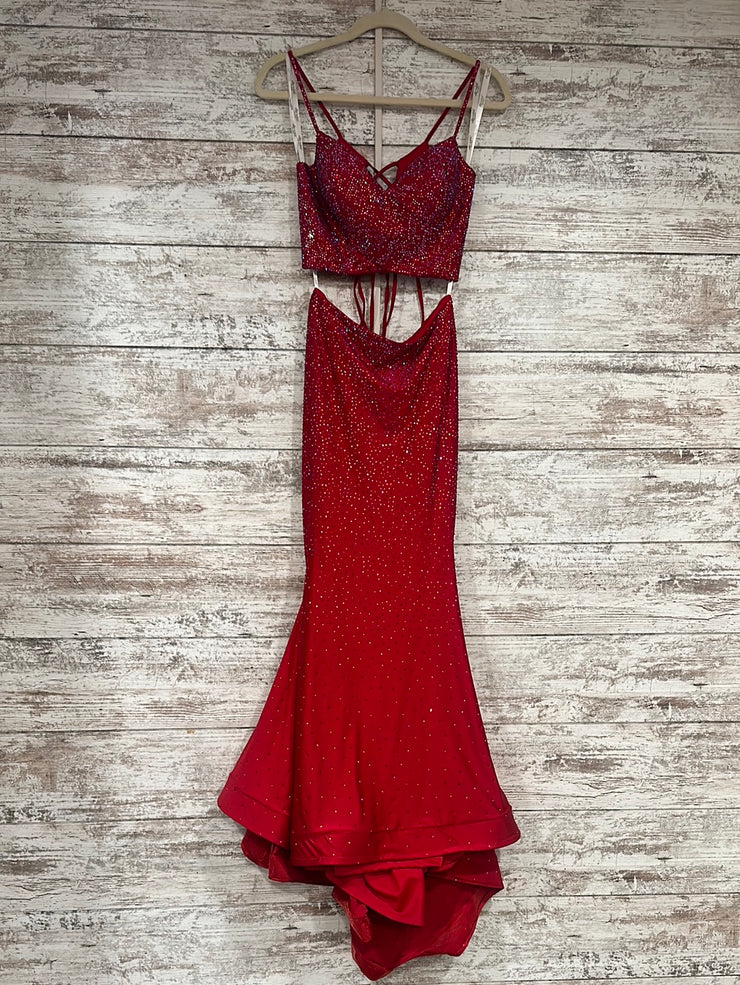 RED 2 PC. LONG EVENING GOWN