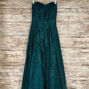 GREEN SPARKLY A LINE GOWN