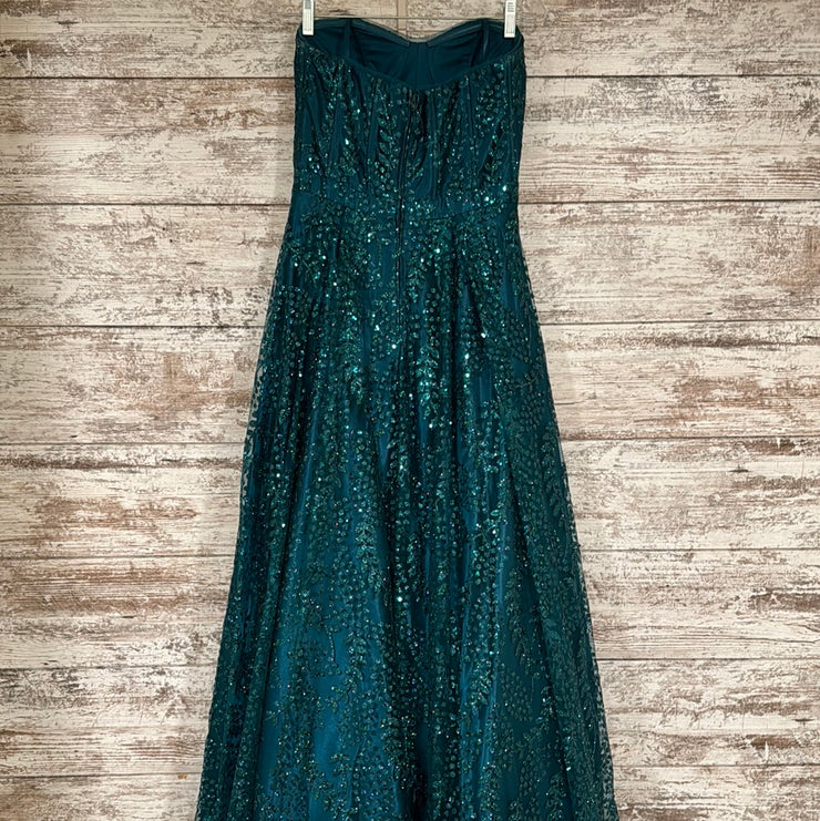 GREEN SPARKLY A LINE GOWN