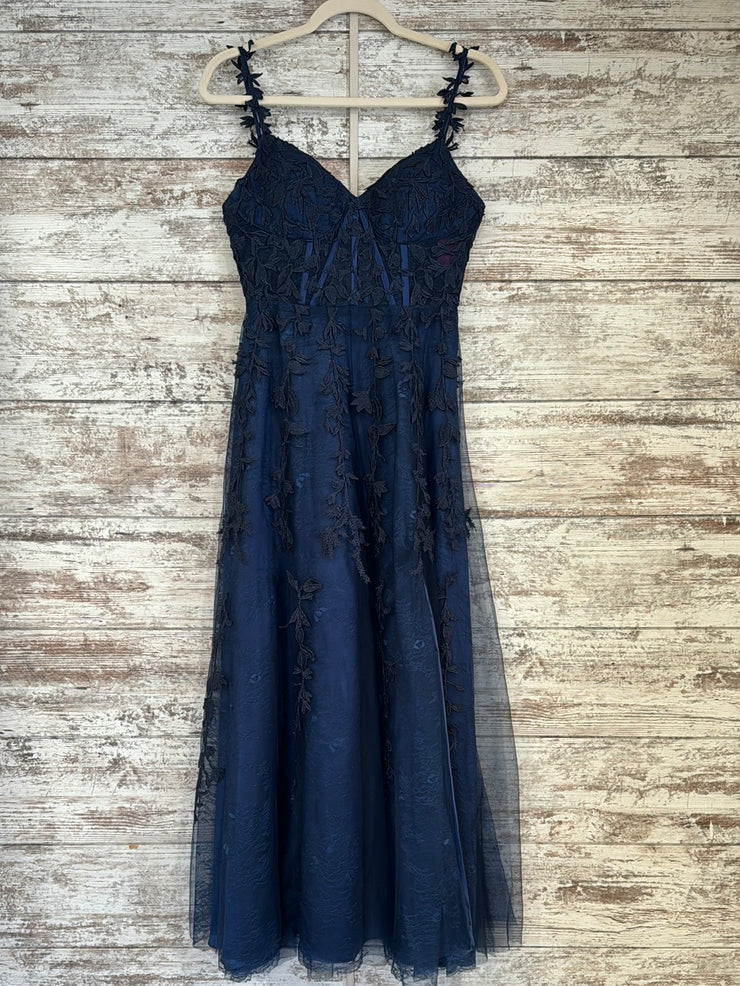 NAVY/FLORAL A LINE GOWN