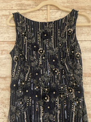 NAVY/SILVER BEADED LONG DRESS