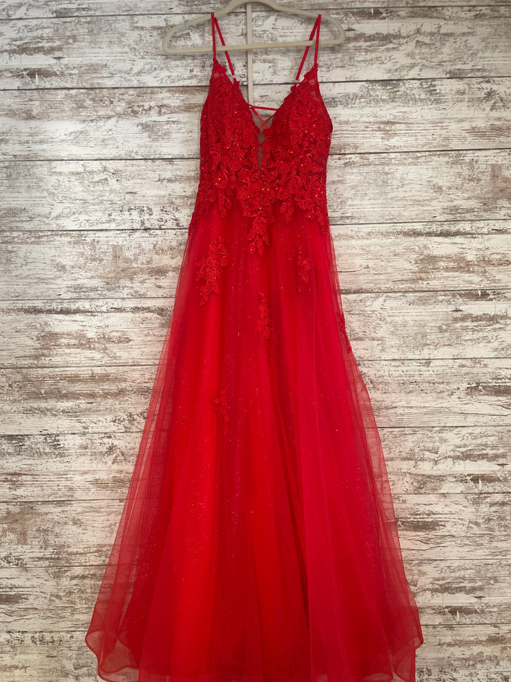 RED/FLORAL A LINE GOWN
