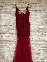 BURGUNDY/FLORAL MERMAID GOWN