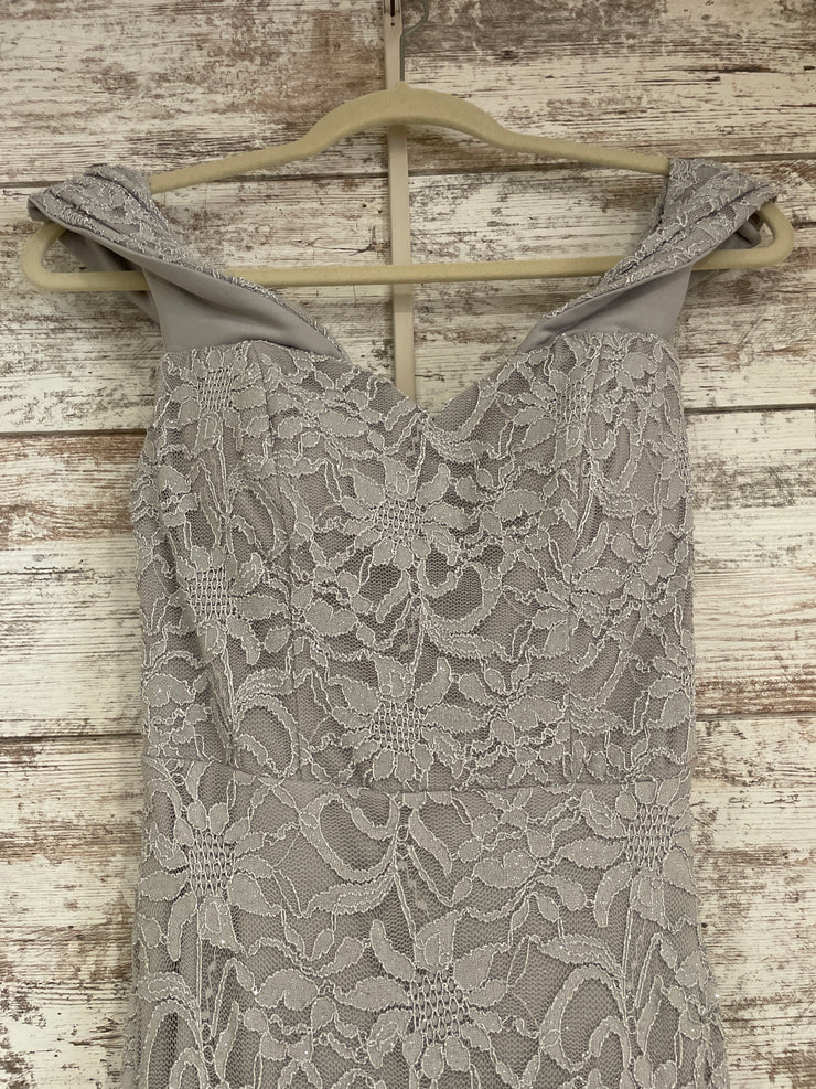 GRAY LACE LONG EVENING GOWN