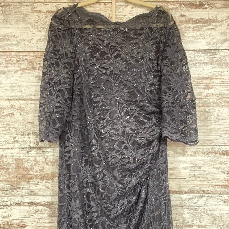 GRAY LACE SPARKLY LONG DRESS