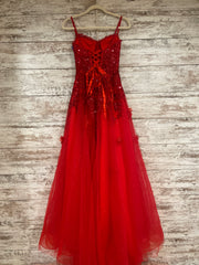 RED SPARKLY A LINE GOWN