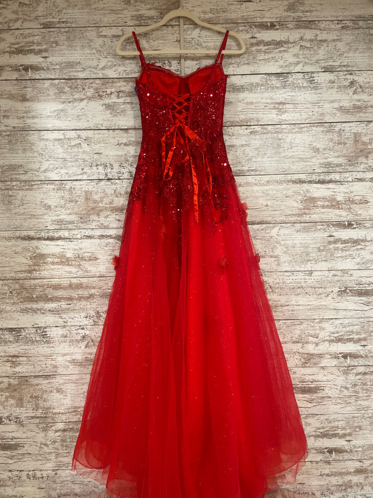 RED SPARKLY A LINE GOWN