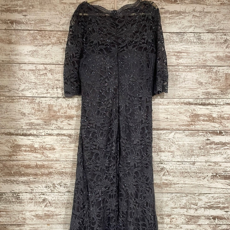 GRAY LACE SPARKLY LONG DRESS