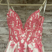WHITE/PINK FLORAL A LINE GOWN
