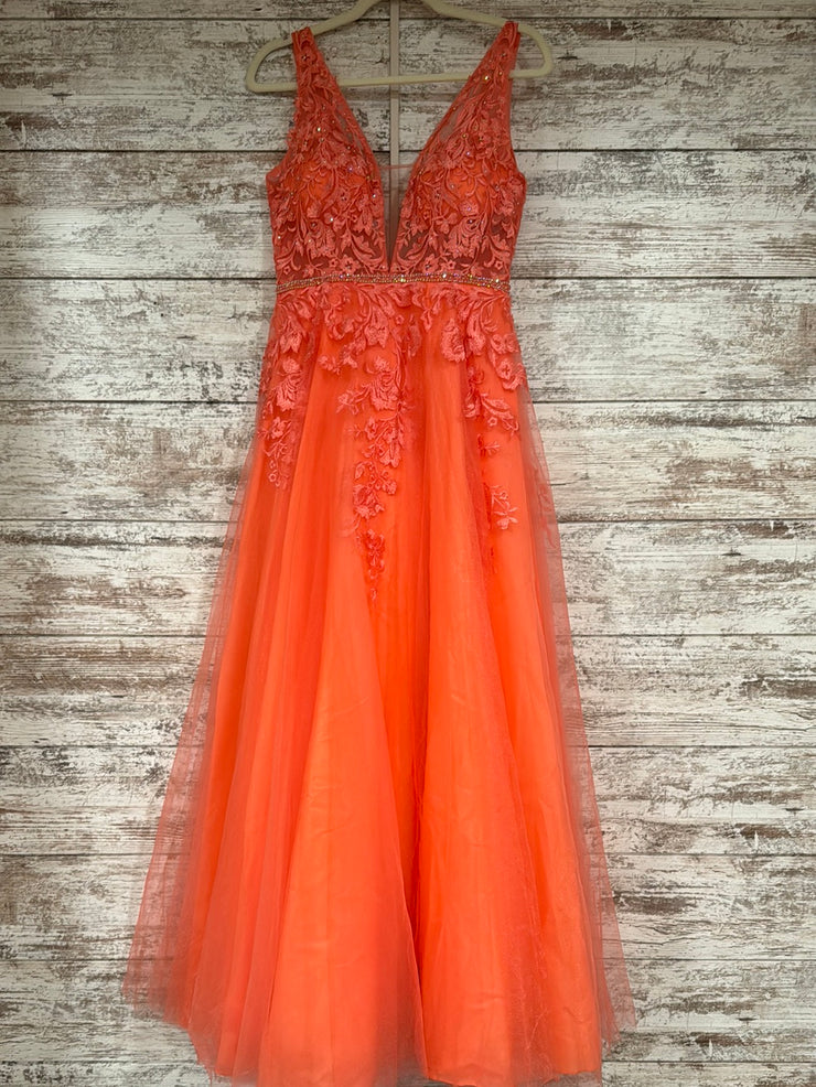 CORAL/FLORAL A LINE GOWN