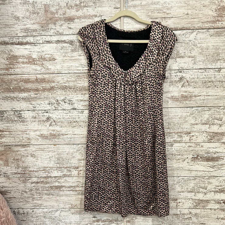 TAN PATTERN DRESS 100% SIL$340