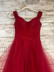 BURGUNDY RUFFLED PRINCESS GOWN