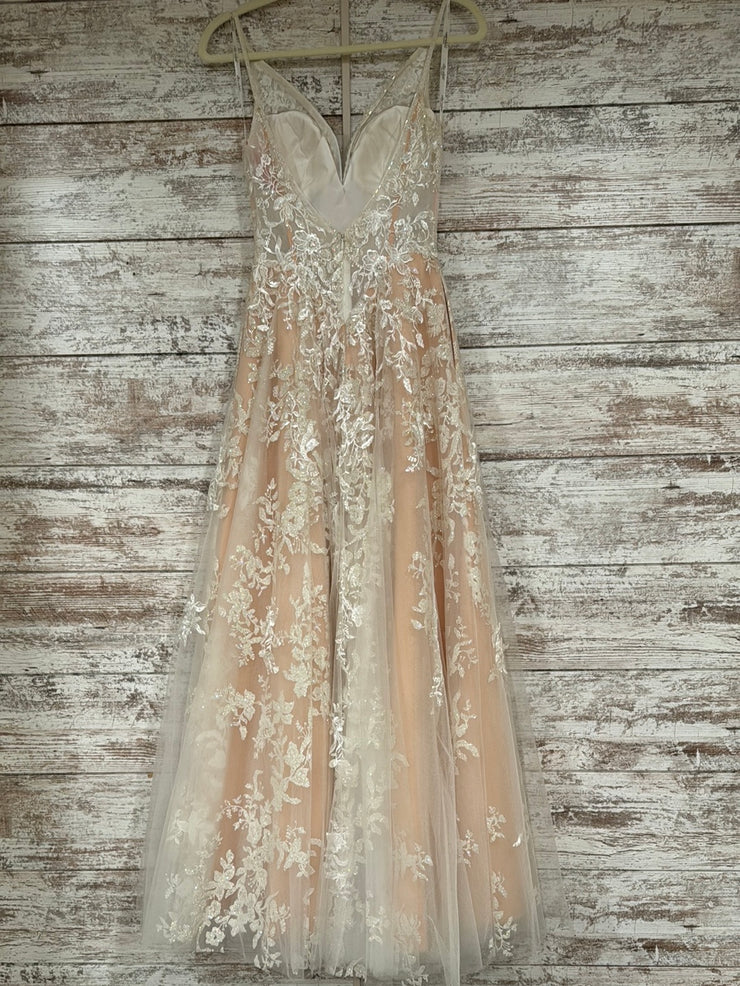 IVORY/NUDE FLORAL A LINE GOWN