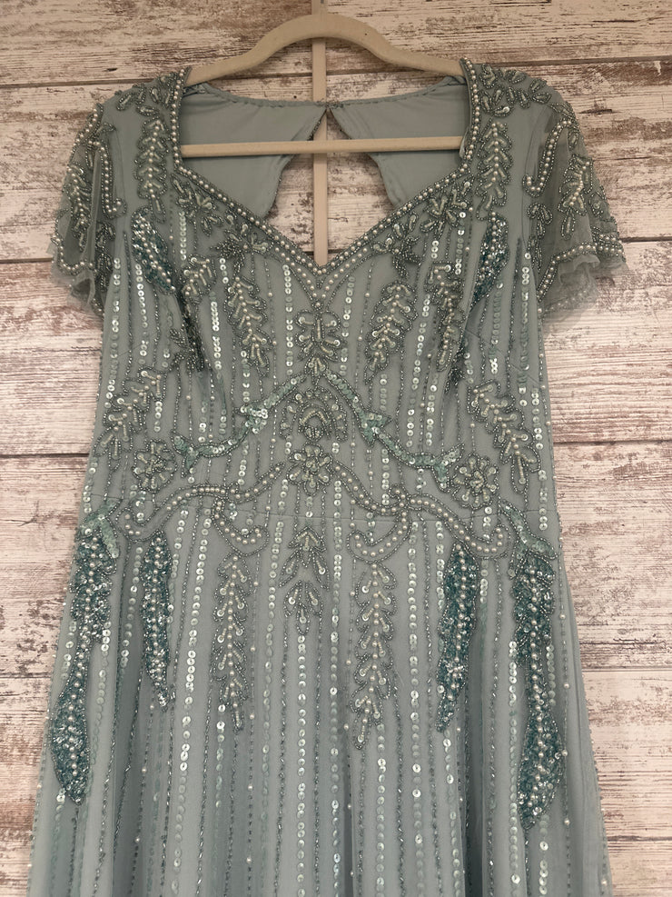 AQUA BEADED SHORT DRES-NEW$279