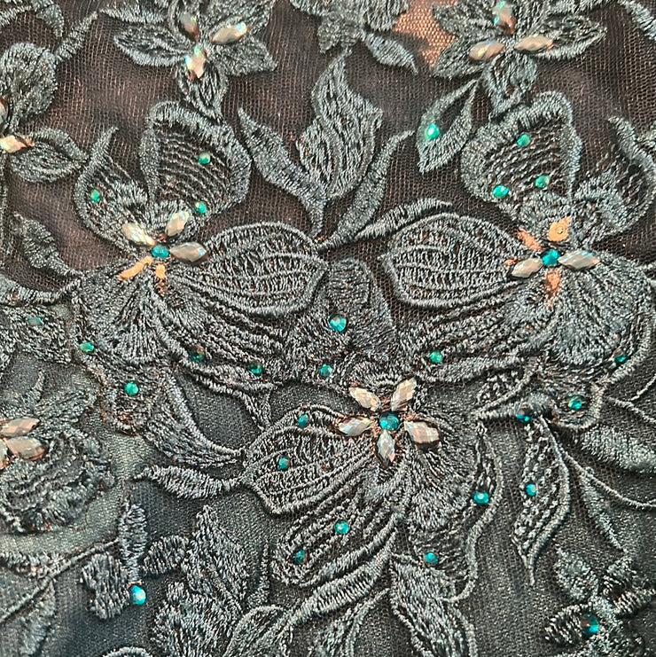 TEAL/FLORAL A LINE GOWN