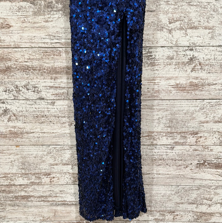 NAVY SEQUIN LONG EVENING GOWN