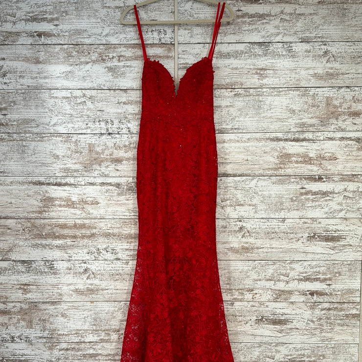 RED LACE LONG DRESS (NEW)
