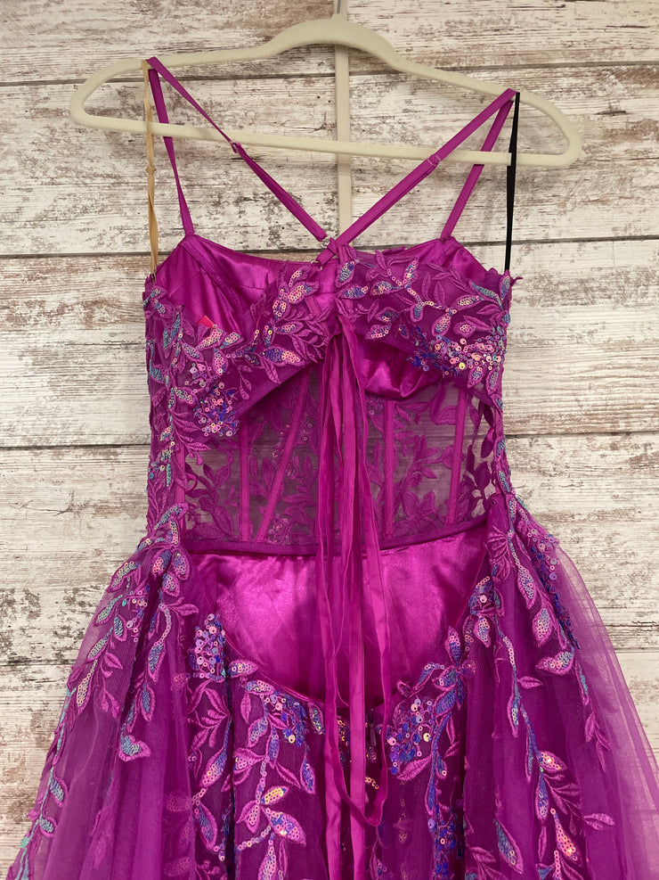 PURPLE/FLORAL A LINE GOWN -NEW