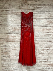 RED BEADED LONG EVENING GOWN