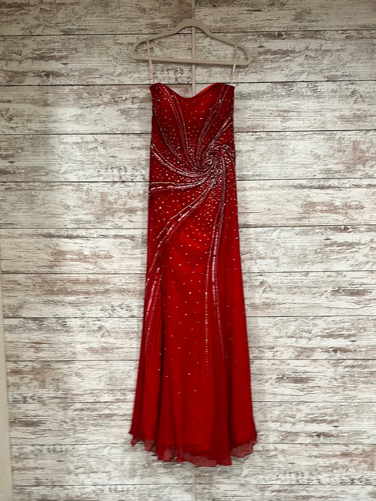 RED BEADED LONG EVENING GOWN