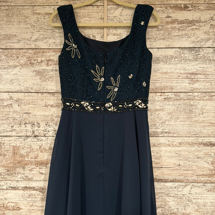 NAVY FLOWY LONG EVENING GOWN