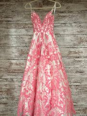 WHITE/PINK FLORAL A LINE GOWN