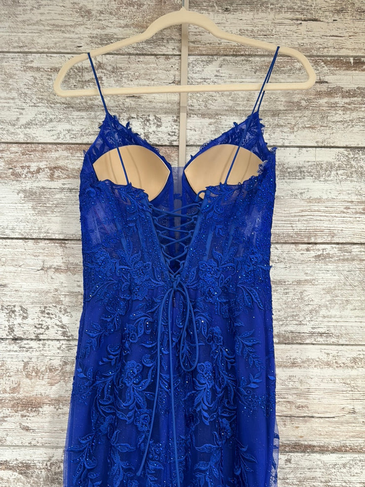 ROYAL BLUE/FLORAL LONG DRESS