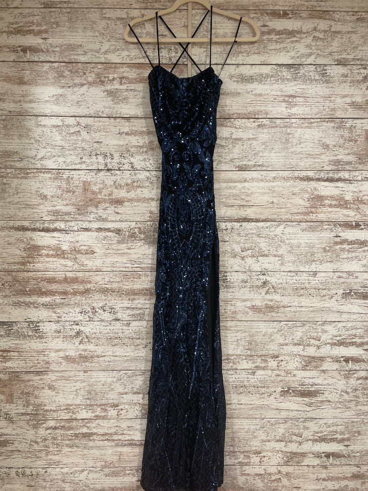 BLACK/BLUE SPARKLY LONG DRESS