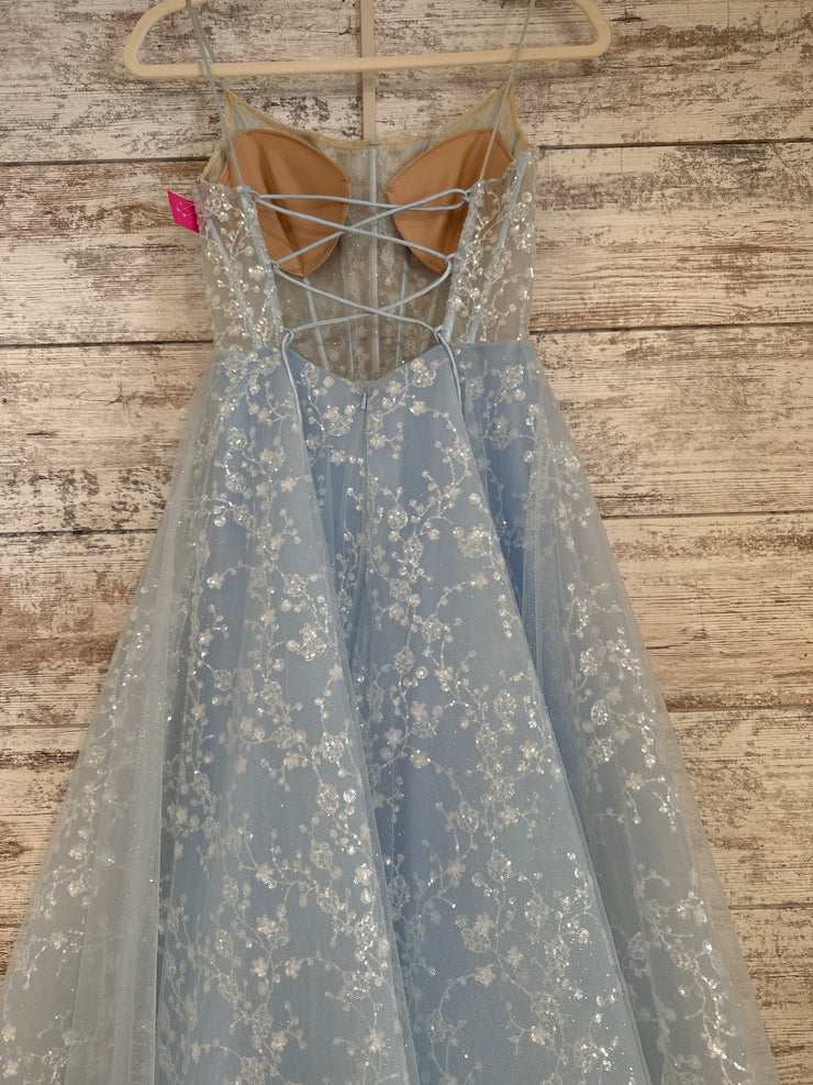 BLUE SPARKLY A LINE GOWN