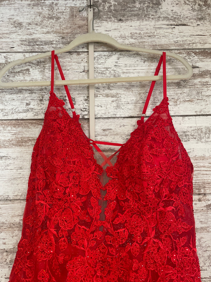 RED/FLORAL A LINE GOWN