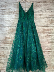 GREEN SPARKLY A LINE GOWN