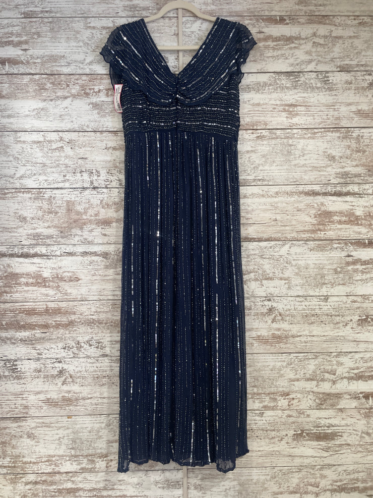 NAVY BEADED LONG EVENING GOWN