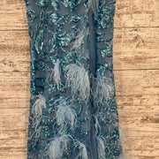 BLUE/FEATHER SPARKLY LONG DRES
