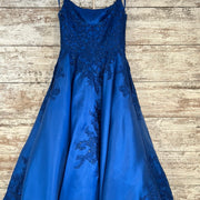 ROYAL BLUE/FLORAL A LINE GOWN