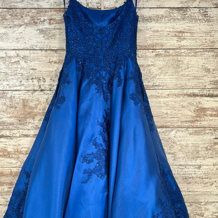 ROYAL BLUE/FLORAL A LINE GOWN