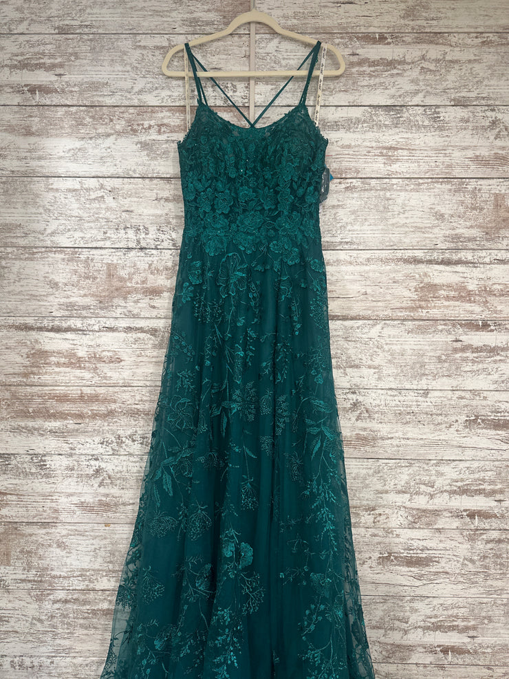 GREEN/FLORAL A LINE GOWN