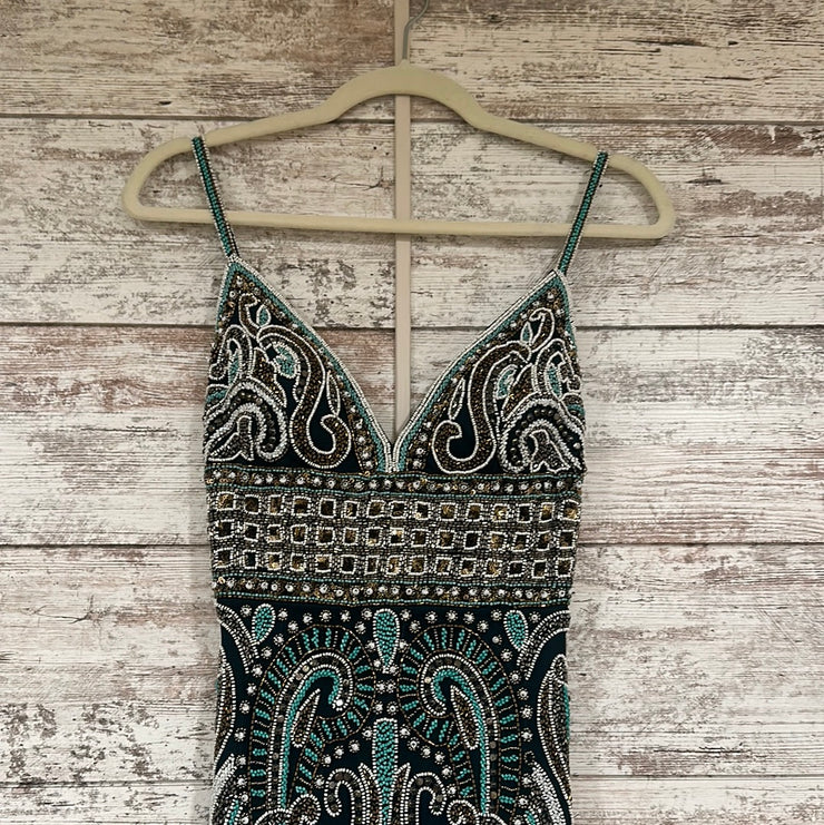 GREEN/BLACK SEQUIN LONG DRESS