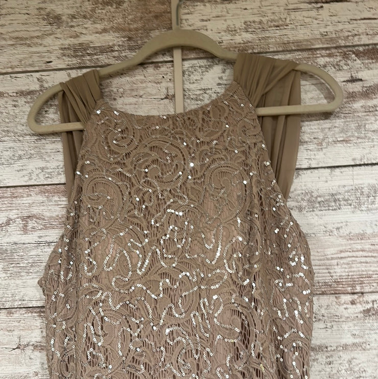 TAN SPARKLY LONG EVENING GOWN