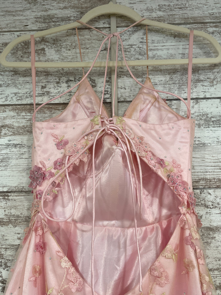 PINK/FLORAL A LINE GOWN