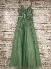 GREEN SPARKLY A LINE GOWN