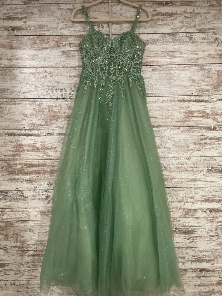 GREEN SPARKLY A LINE GOWN