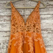 ORANGE/FLORAL A LINE GOWN