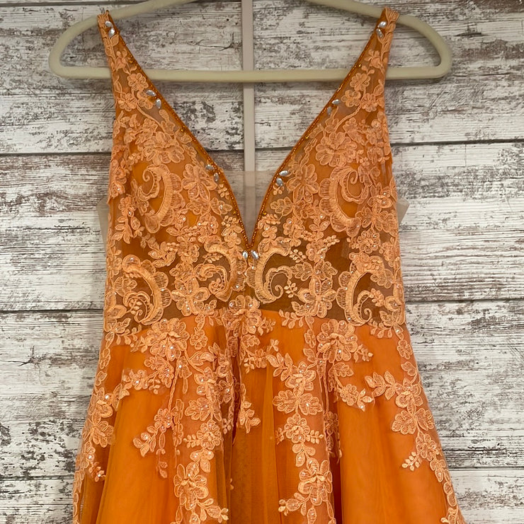 ORANGE/FLORAL A LINE GOWN